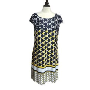 Karin Stevens Women’s Navy & Yellow Cap Sleeve Dress Size Large
